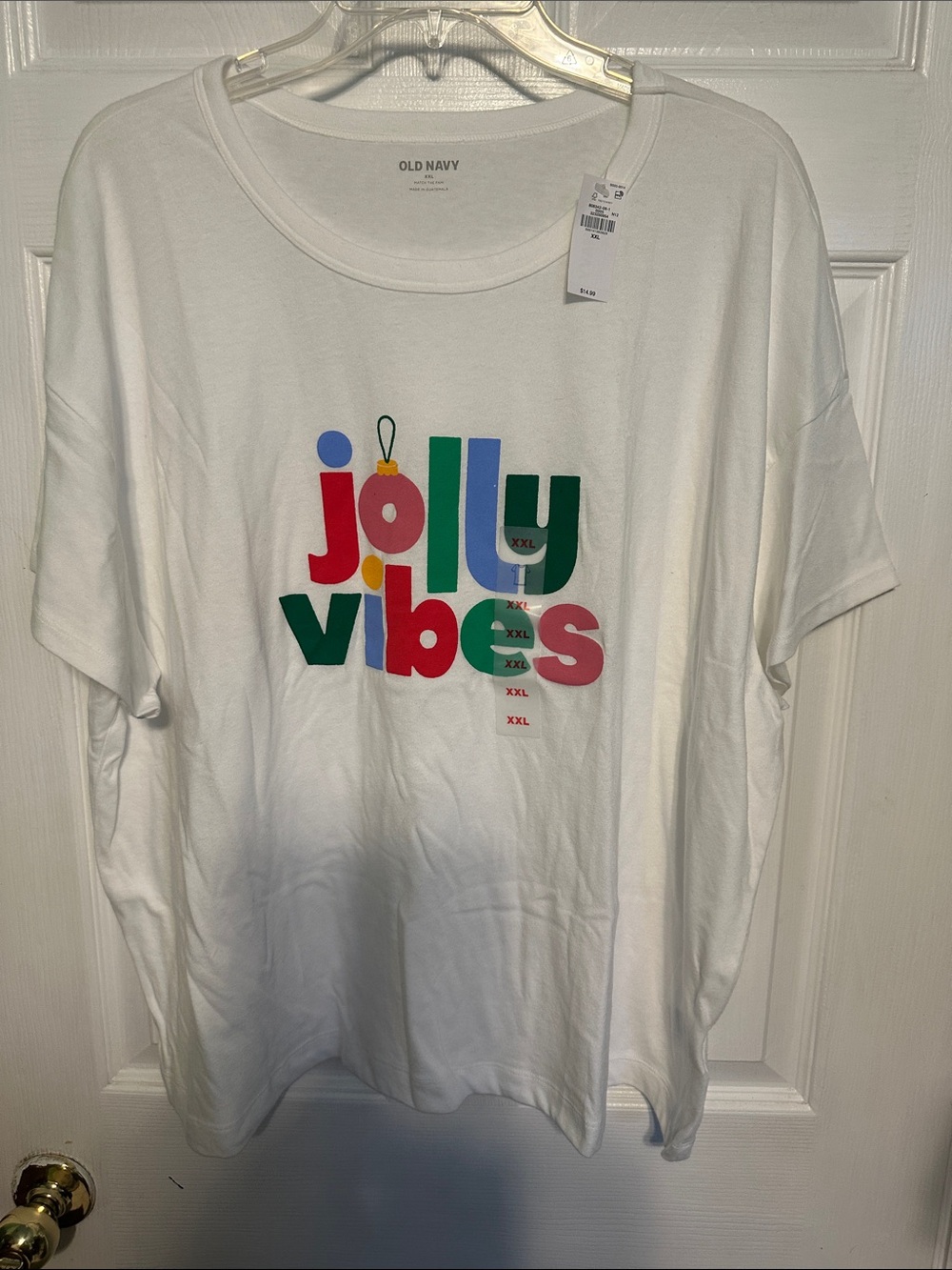 Old Navy White Kids Tee with Multicolor "Jolly Vibes" Graphic